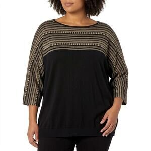 CHAPS CLASSICS Black Colorblock Pullover Top Women Size 3X